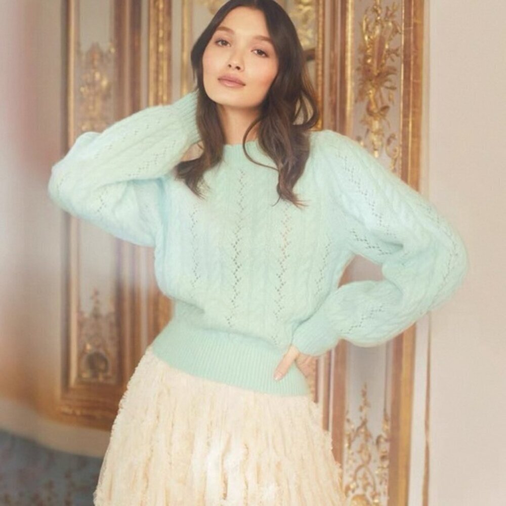 NEW Needle & Thread Midline Jumper Sweater Alpaca Wool Blend Mint Green | size S - Picture 2 of 10